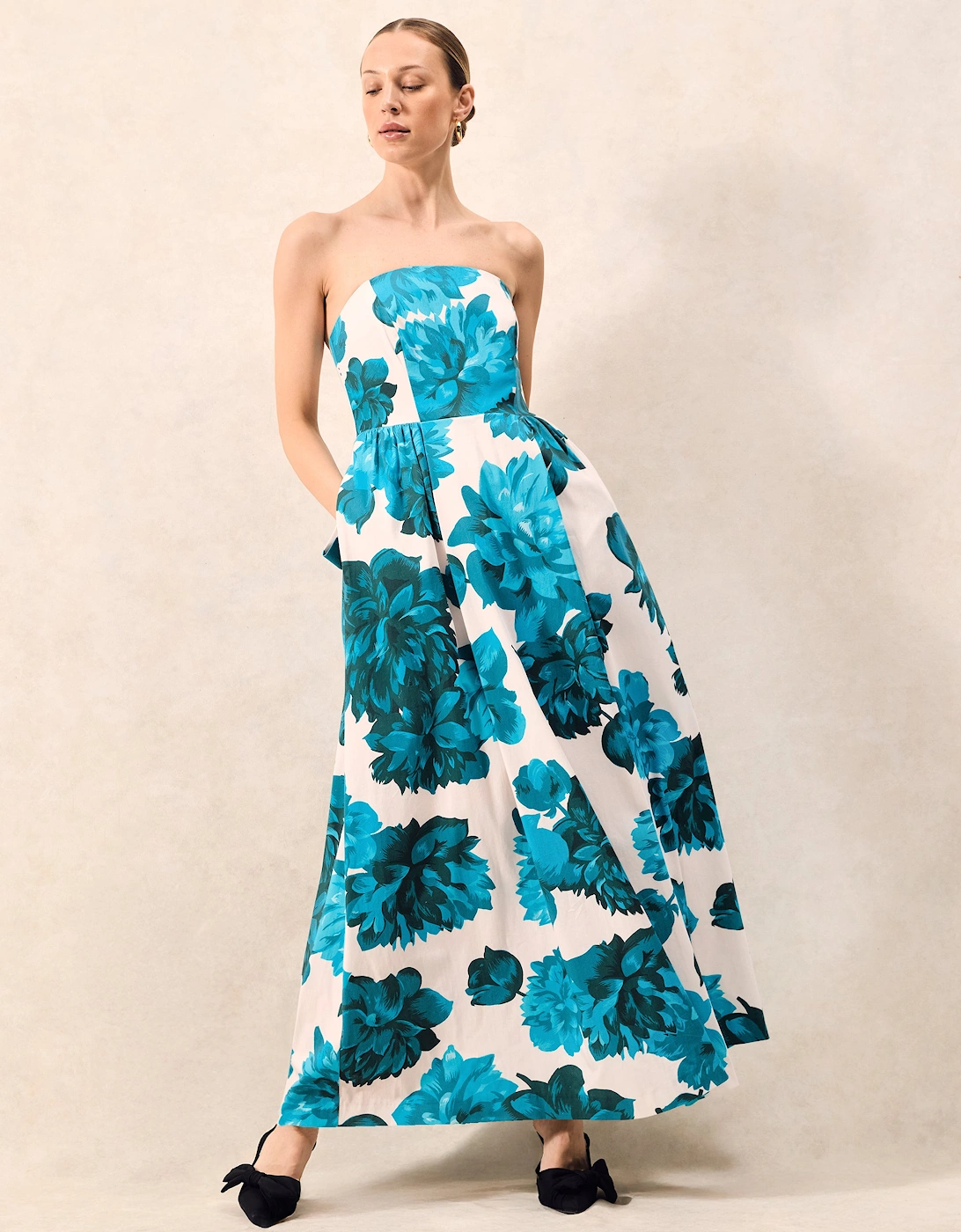 Annie Blue Floral-Print Bow-Detail Dress