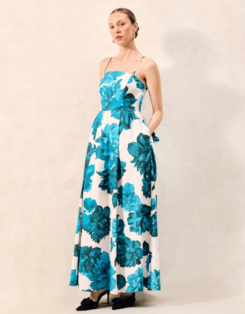 Annie Blue Floral-Print Bow-Detail Dress