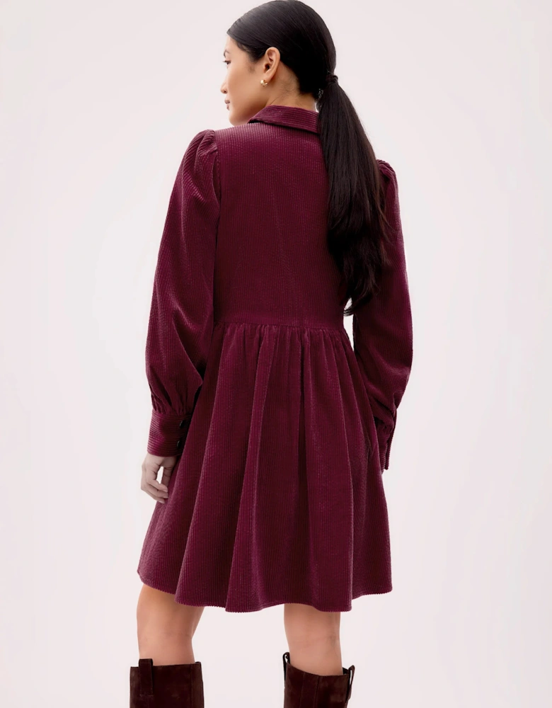Burgundy Cord Zip Front Mini Dress