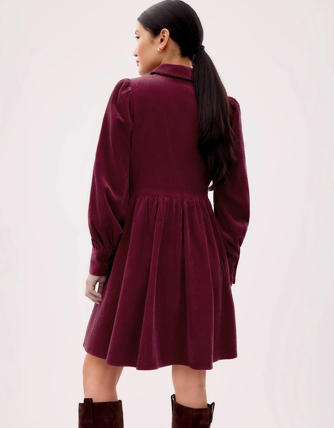 Burgundy Cord Zip Front Mini Dress