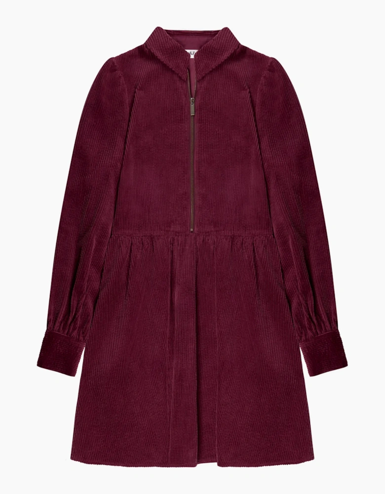 Burgundy Cord Zip Front Mini Dress