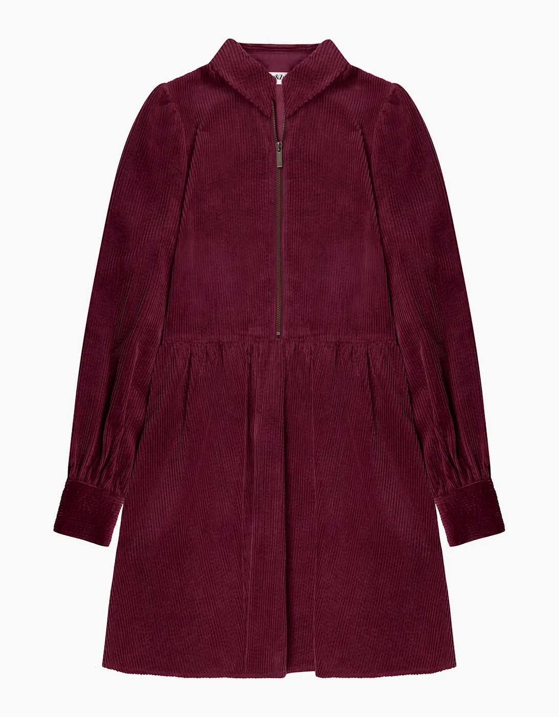 Burgundy Cord Zip Front Mini Dress