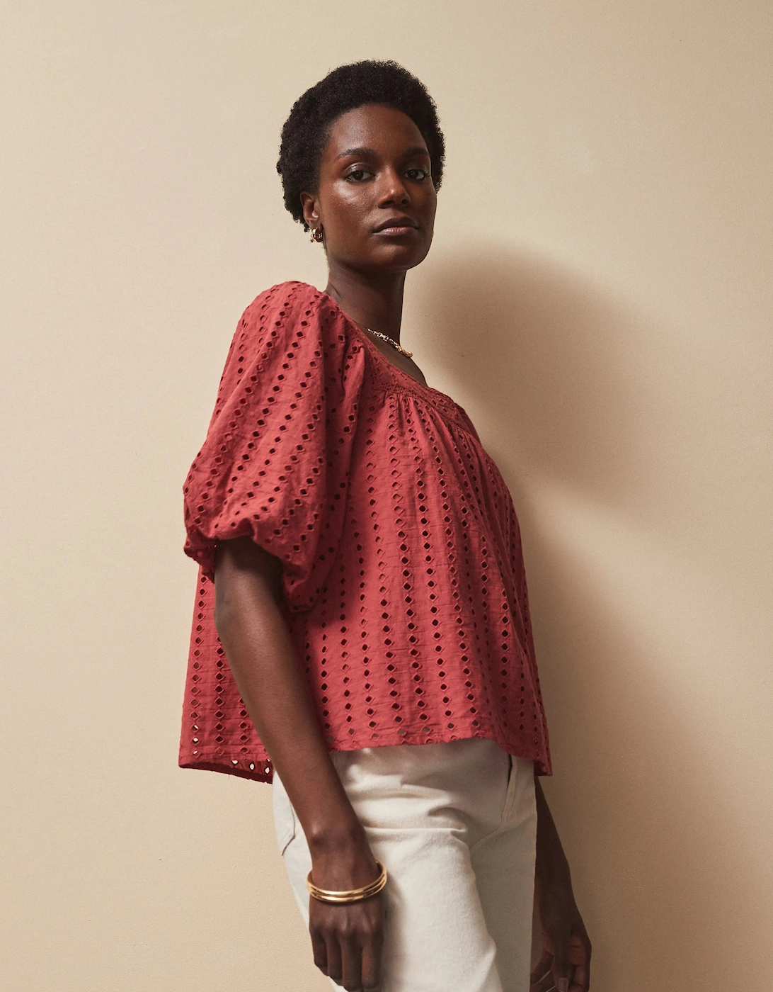 Rust Broderie Anglaise Cotton Smock Top