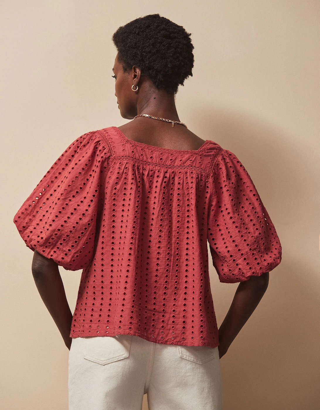 Rust Broderie Anglaise Cotton Smock Top