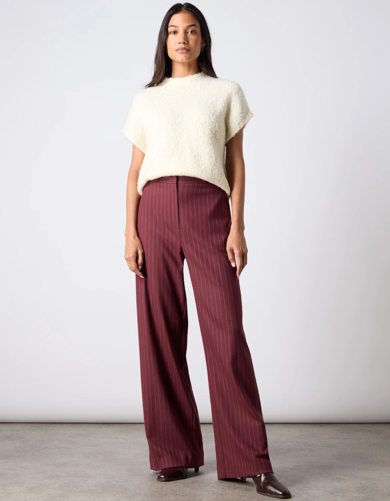 Burgundy Pinstripe Wide Leg Trousers