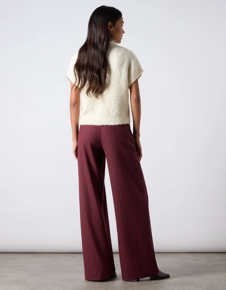 Burgundy Pinstripe Wide Leg Trousers