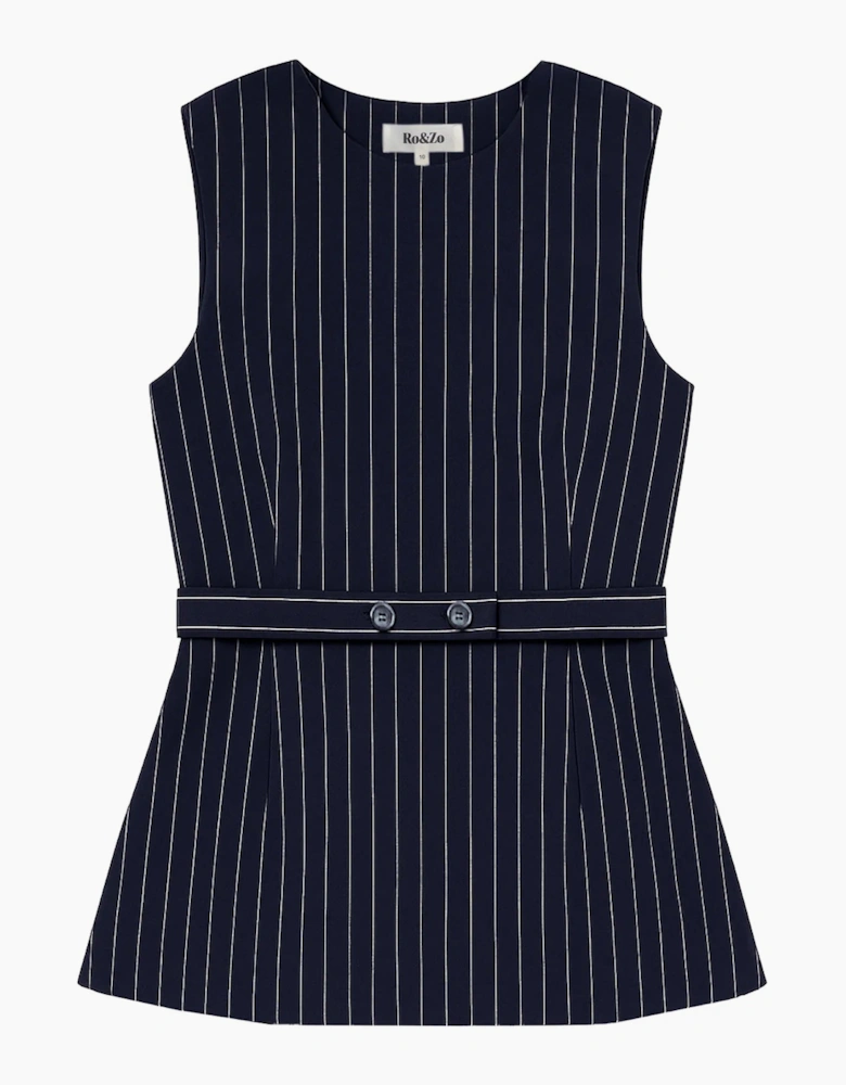 Petite Navy Pinstripe Tailored Long Line Top