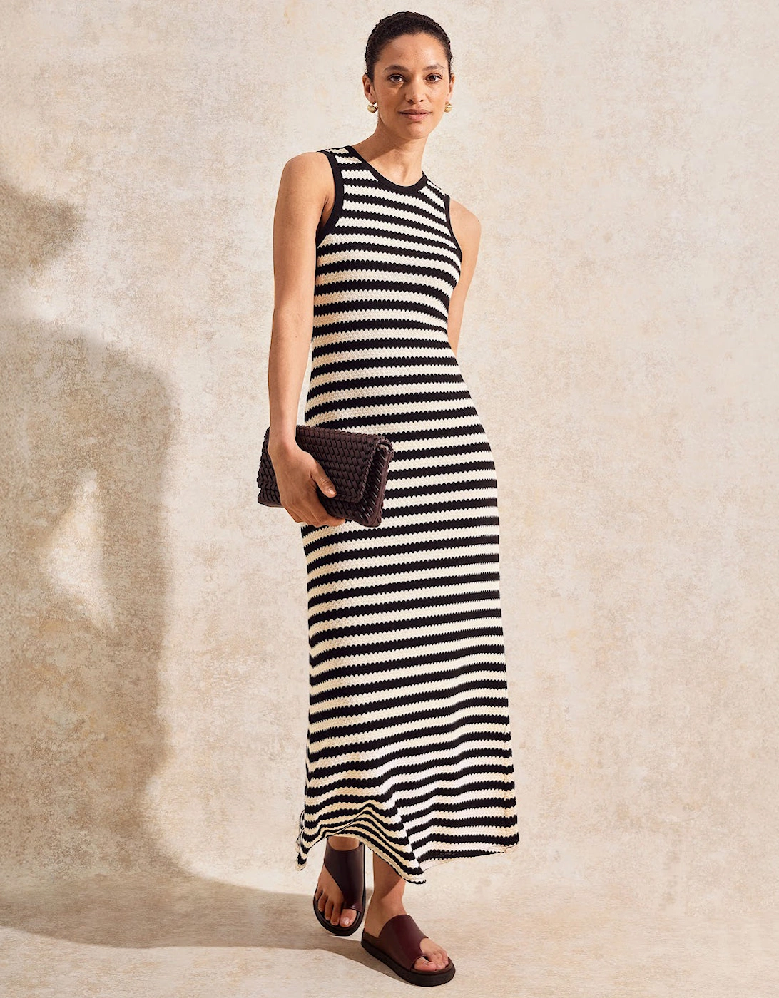 Mono Chevron-Stripe Knitted Dress