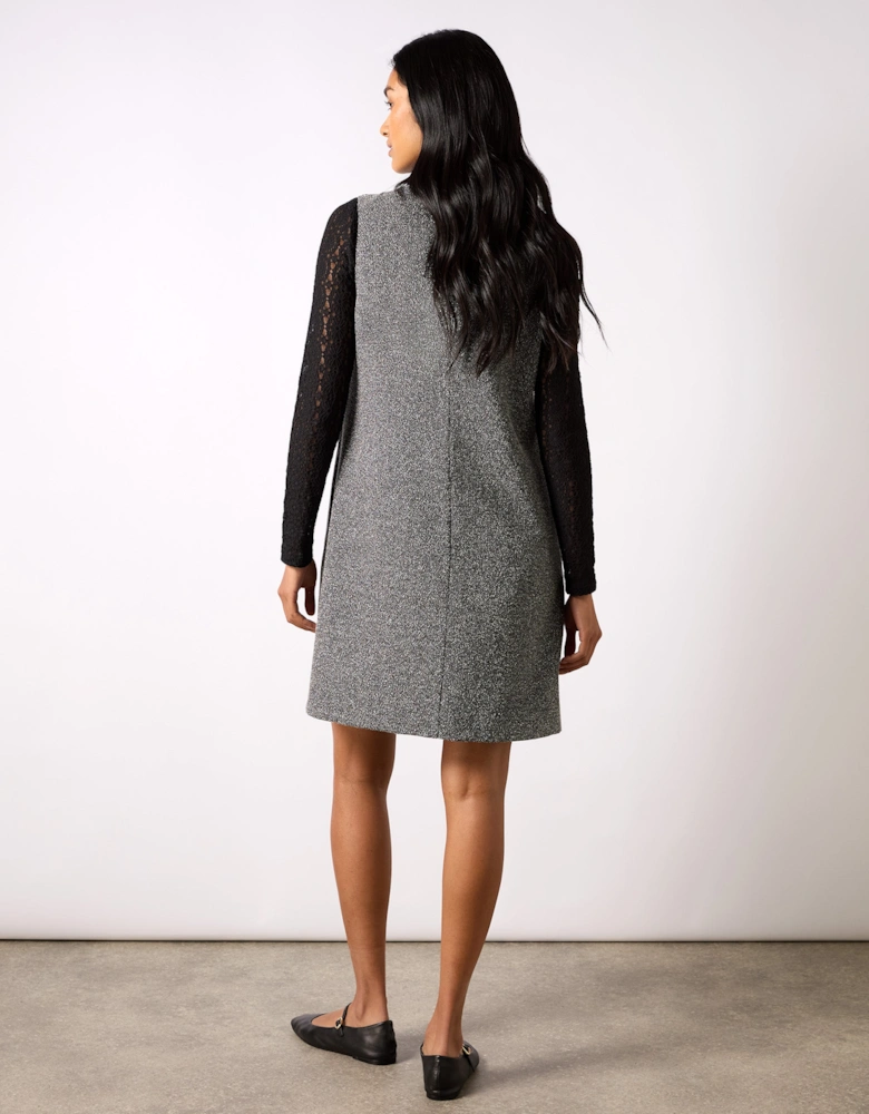 Grey Textured V-Neck Mini Dress