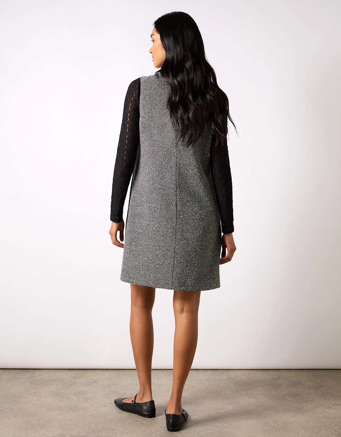 Grey Textured V-Neck Mini Dress