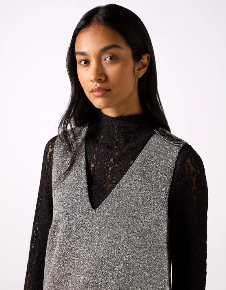 Grey Textured V-Neck Mini Dress