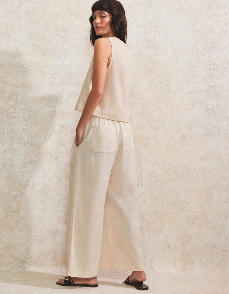 Ecru Linen-Blend Trousers