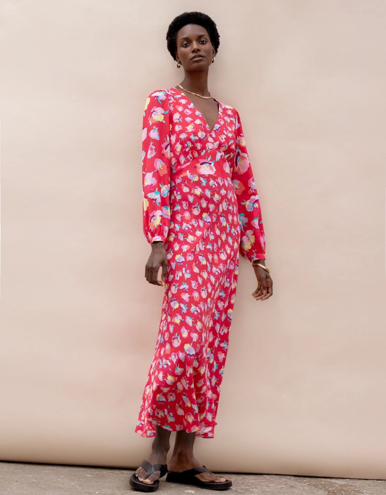 Petite Pink Carnation Ditsy Print Tie Back Dress