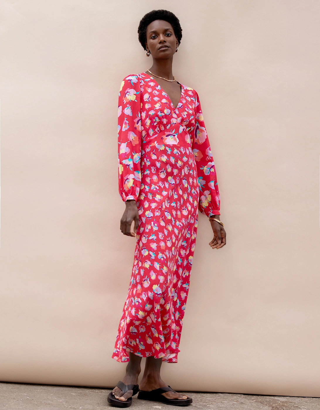 Petite Pink Carnation Ditsy Print Tie Back Dress