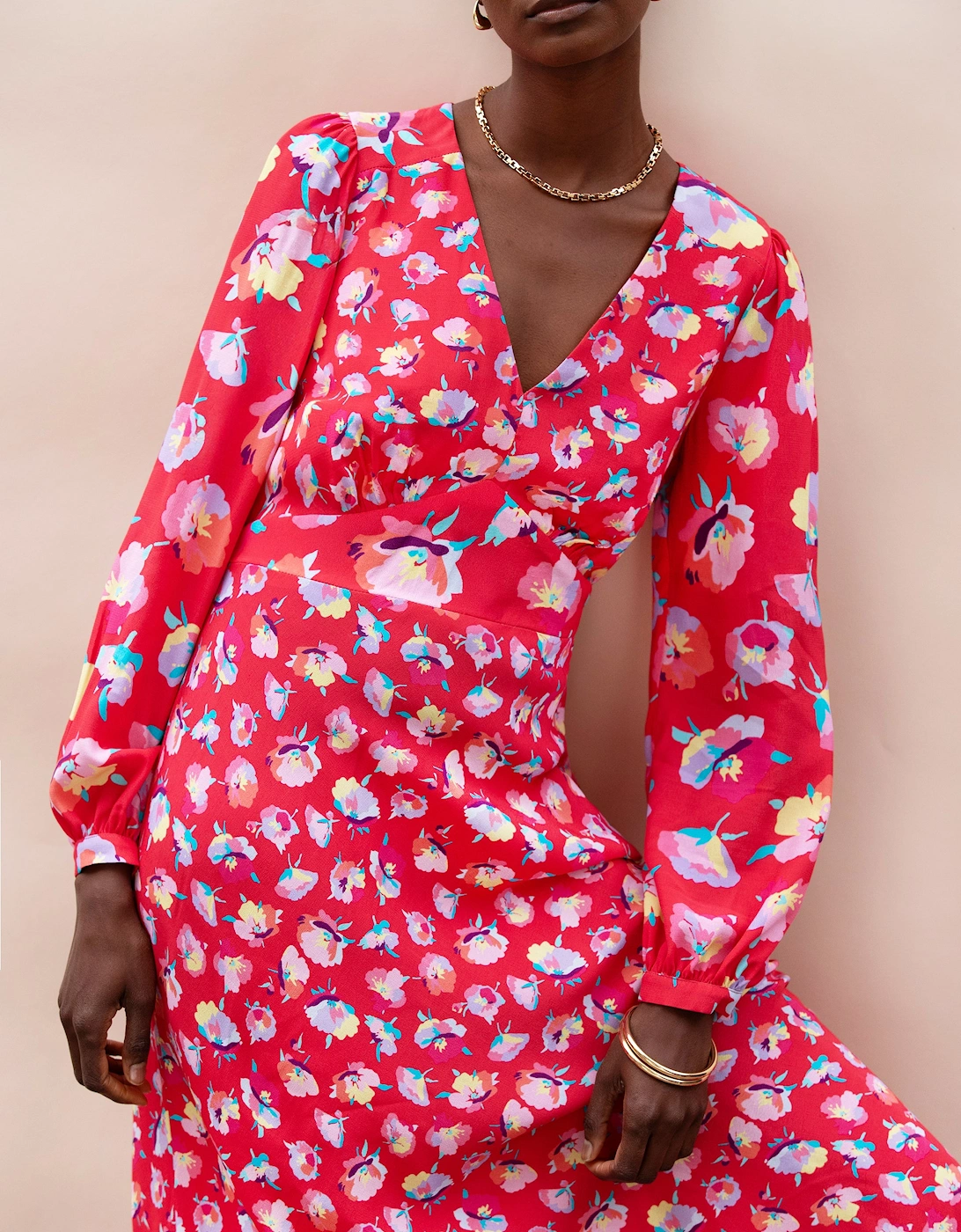 Petite Pink Carnation Ditsy Print Tie Back Dress