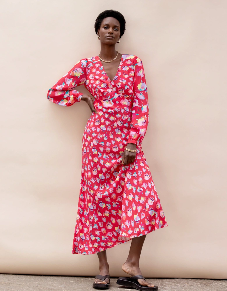 Petite Pink Carnation Ditsy Print Tie Back Dress