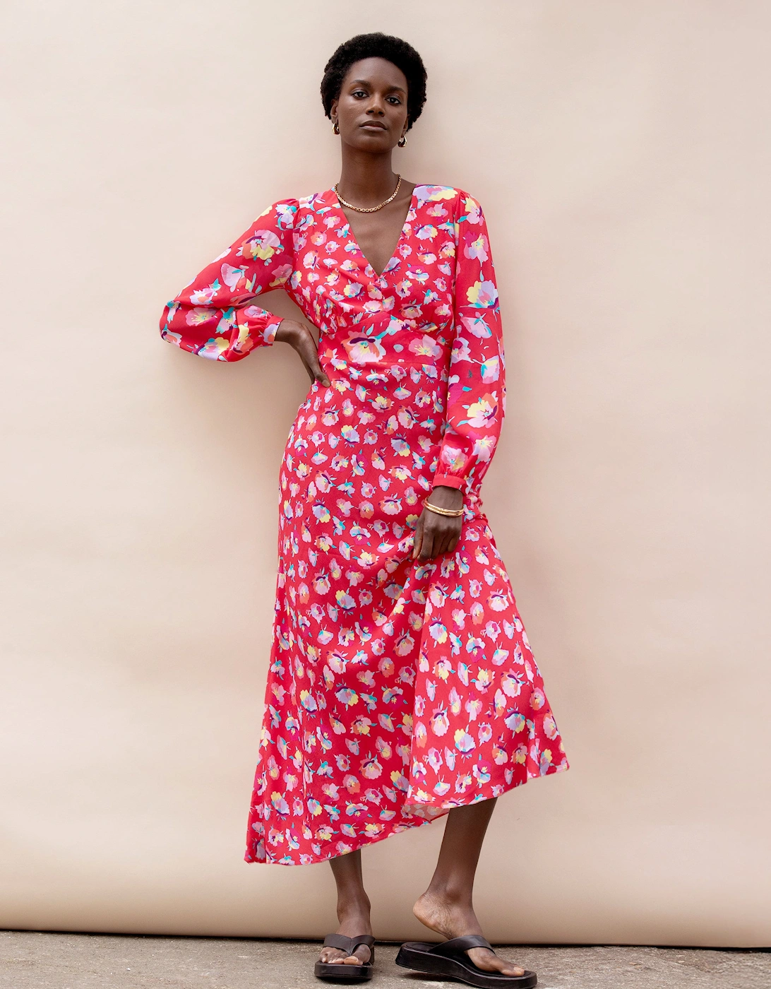 Petite Pink Carnation Ditsy Print Tie Back Dress