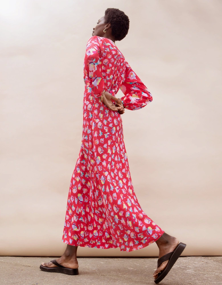 Petite Pink Carnation Ditsy Print Tie Back Dress