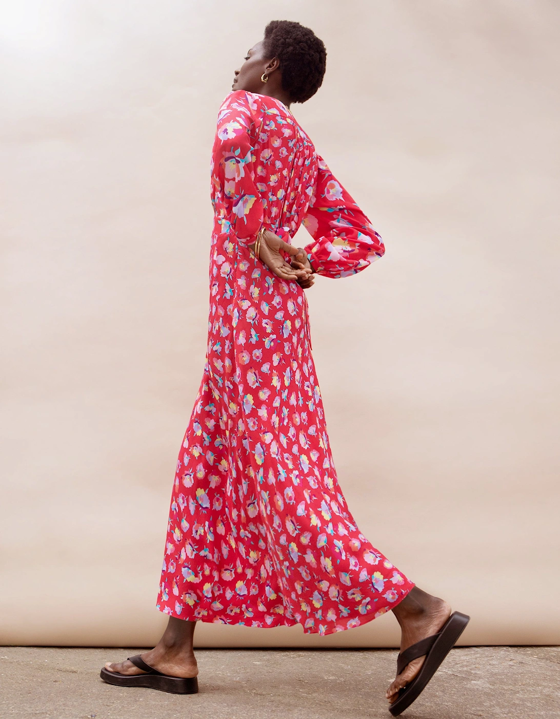 Petite Pink Carnation Ditsy Print Tie Back Dress