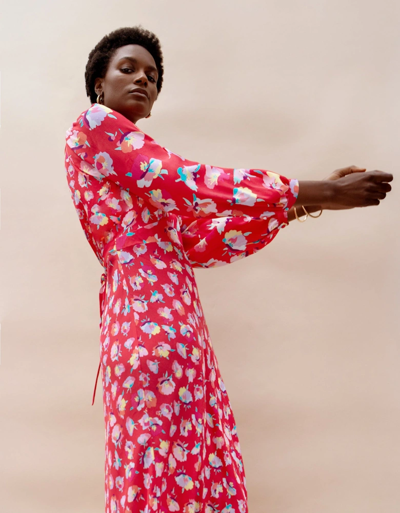 Petite Pink Carnation Ditsy Print Tie Back Dress