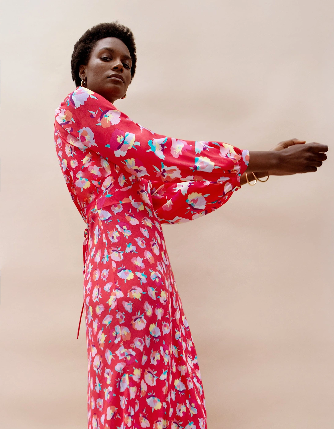 Petite Pink Carnation Ditsy Print Tie Back Dress