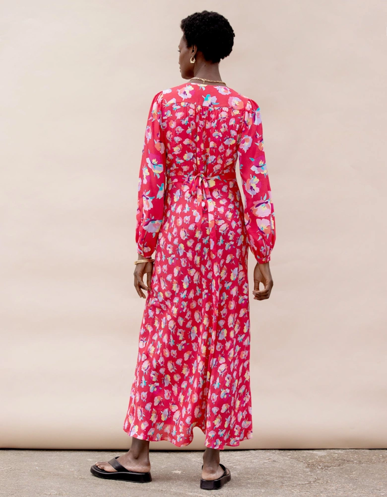 Petite Pink Carnation Ditsy Print Tie Back Dress