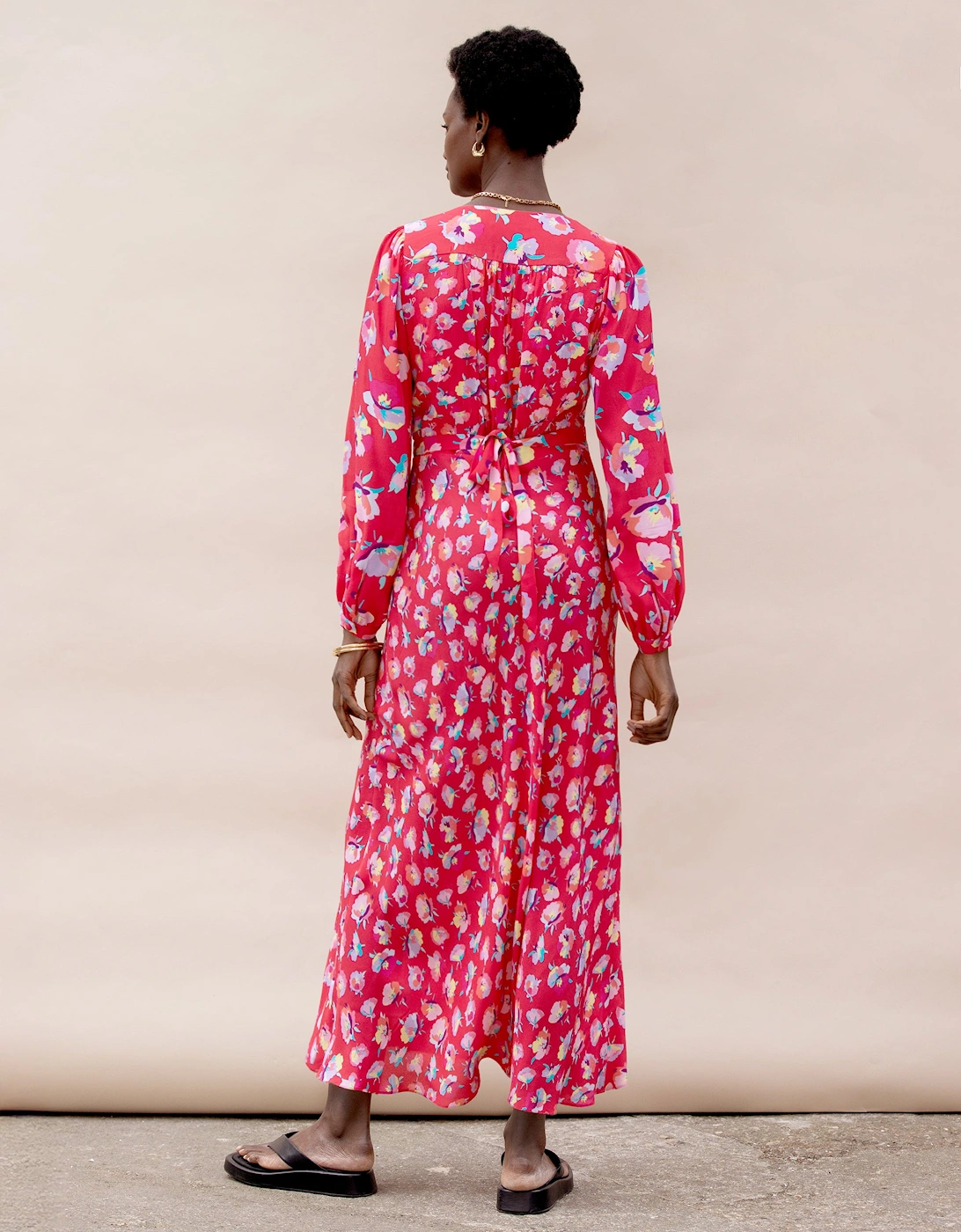 Petite Pink Carnation Ditsy Print Tie Back Dress