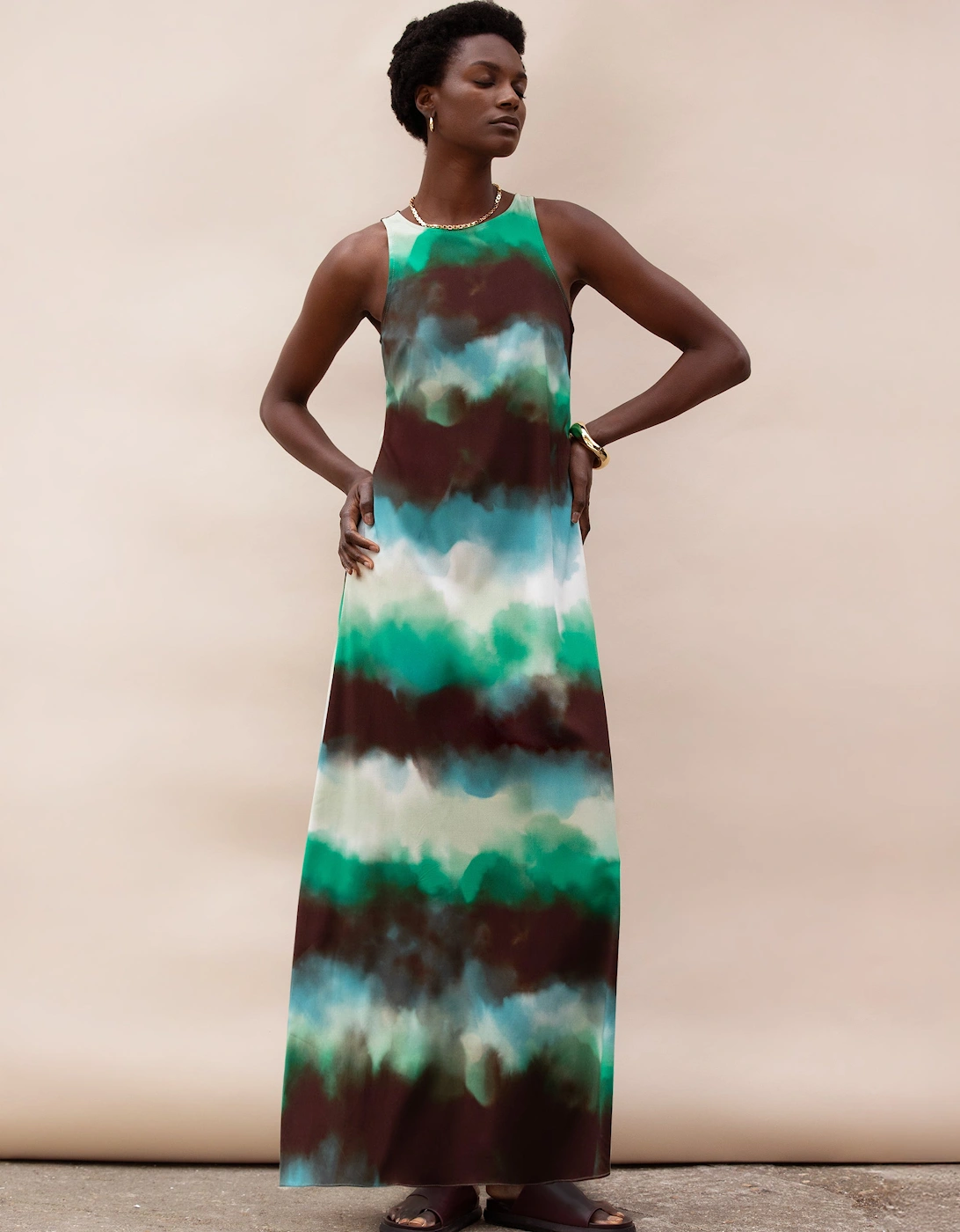 Green Watercolour Print Maxi Dress, 6 of 5