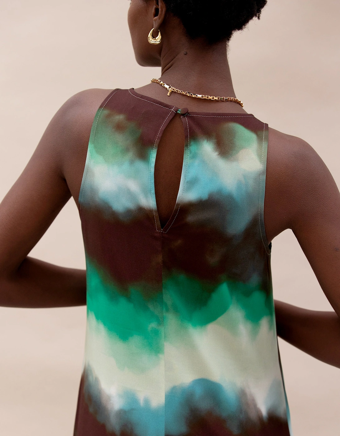 Green Watercolour Print Maxi Dress