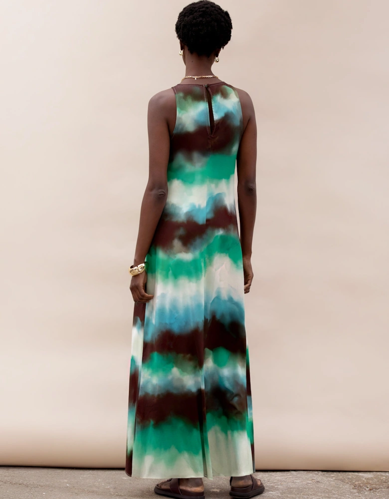 Green Watercolour Print Maxi Dress