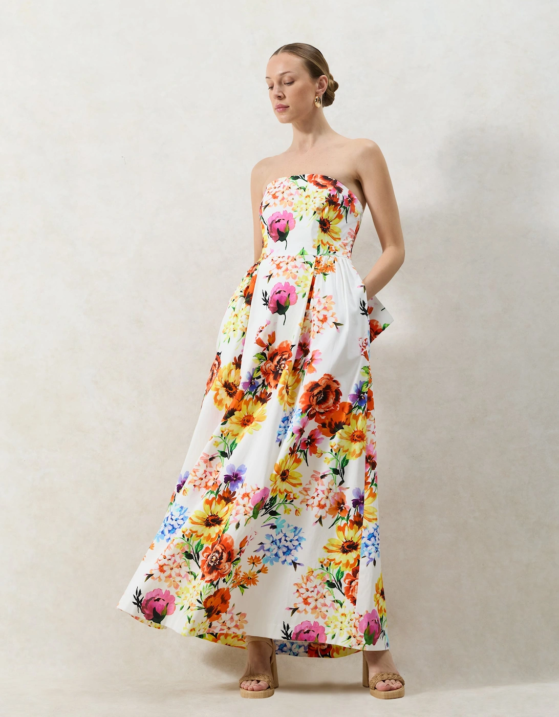 Petite Annie Garden Floral Printed Bow Detail Dress