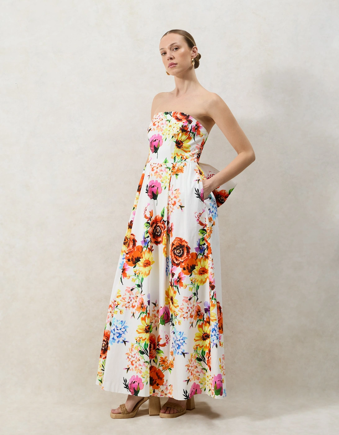 Petite Annie Garden Floral Printed Bow Detail Dress