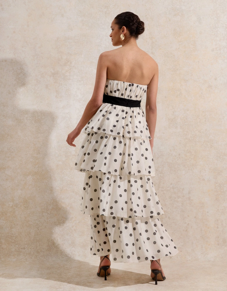 Claudia Black and White Polka Dot-Print Tiered Dress