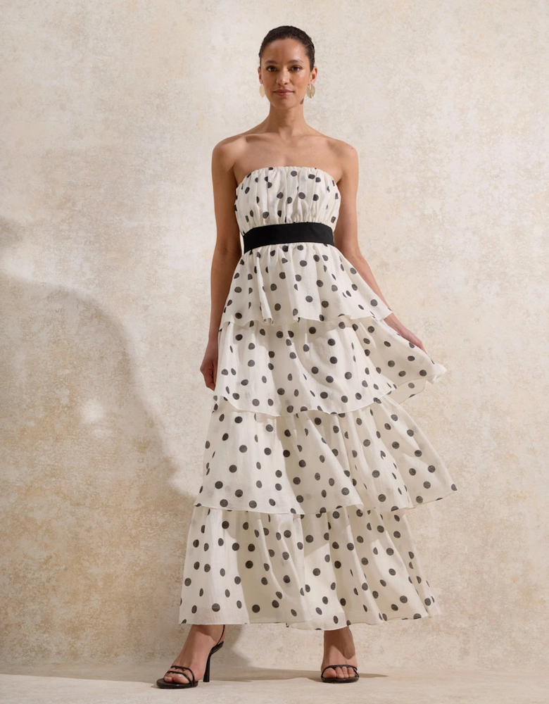 Claudia Black and White Polka Dot-Print Tiered Dress