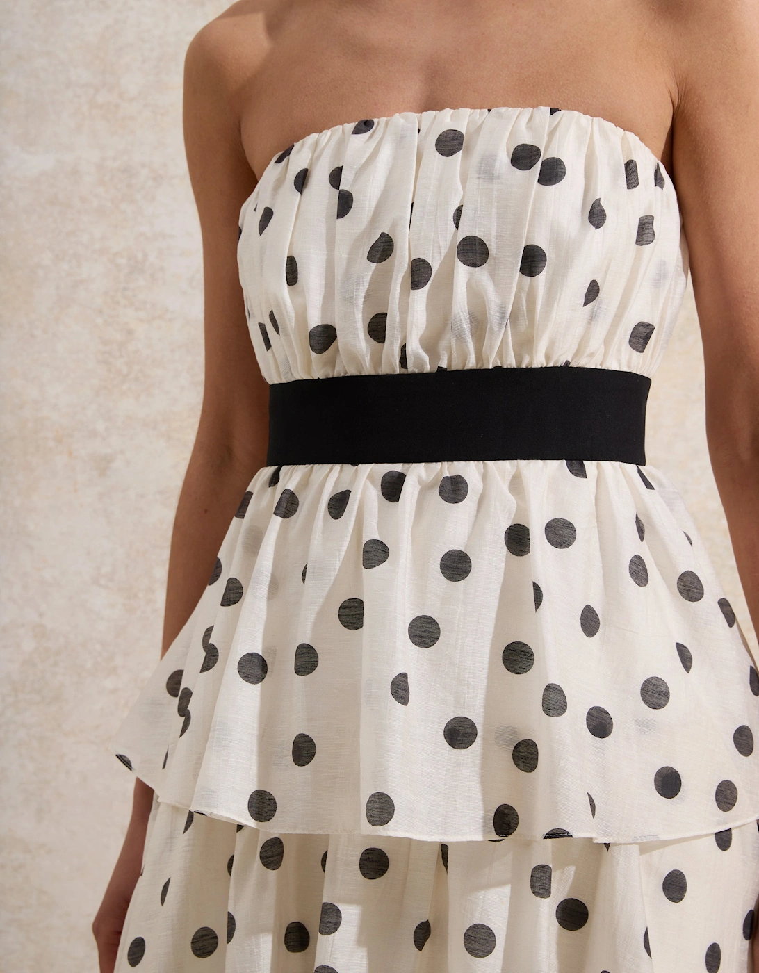 Claudia Black and White Polka Dot-Print Tiered Dress