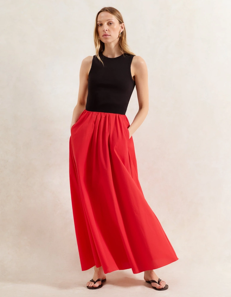 Red Cotton Poplin Skirt