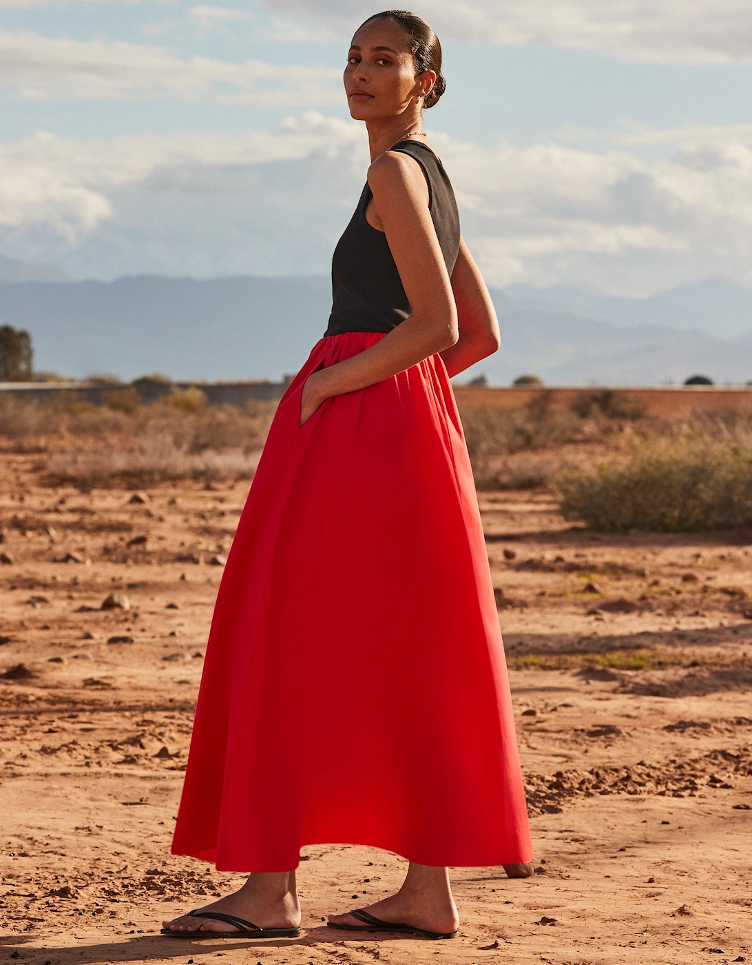 Red Cotton Poplin Skirt