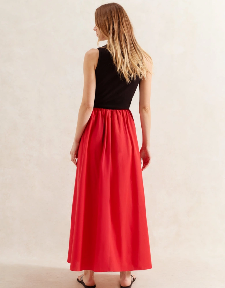 Red Cotton Poplin Skirt