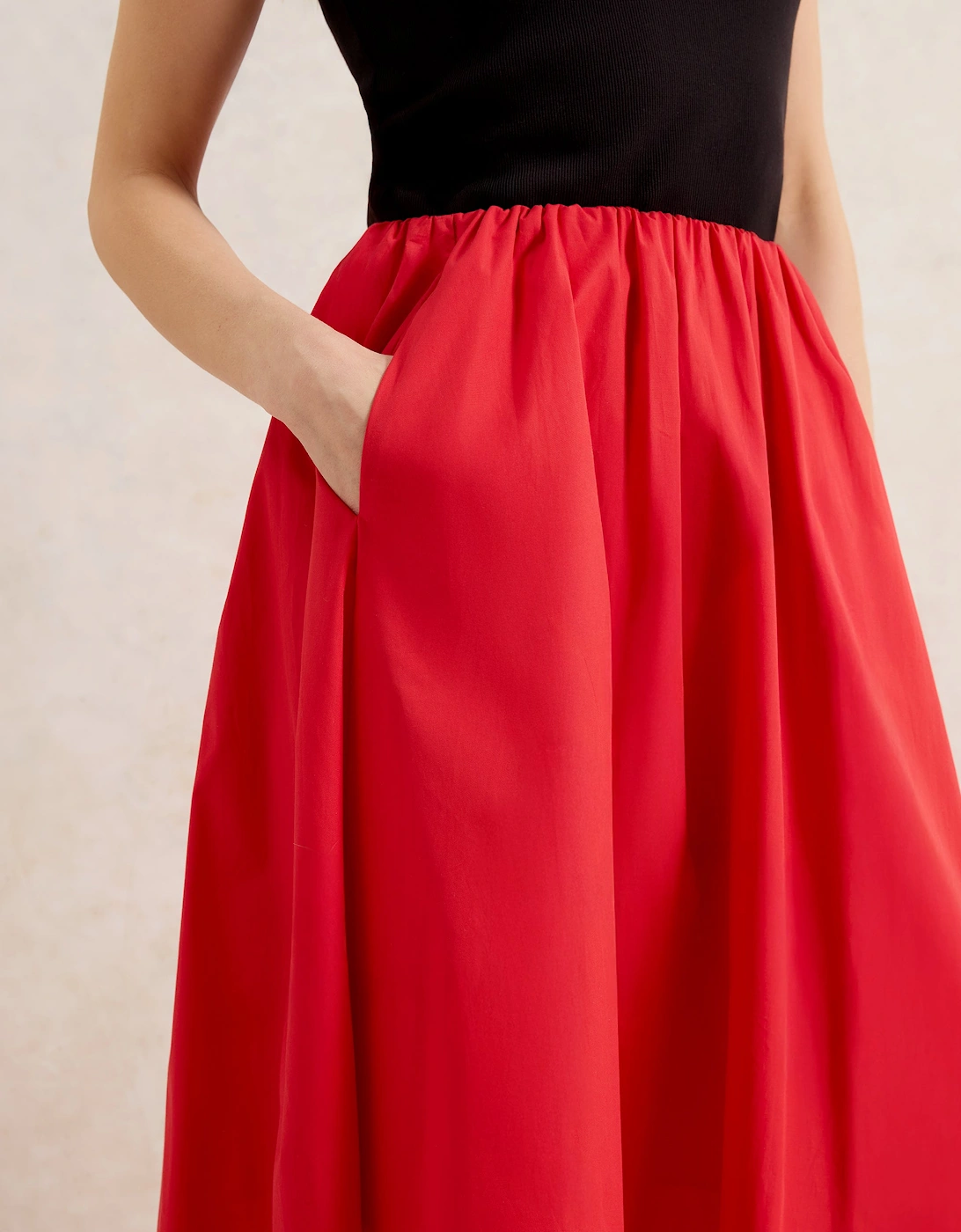 Red Cotton Poplin Skirt