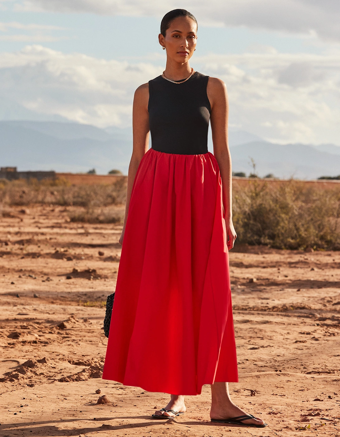 Red Cotton Poplin Skirt