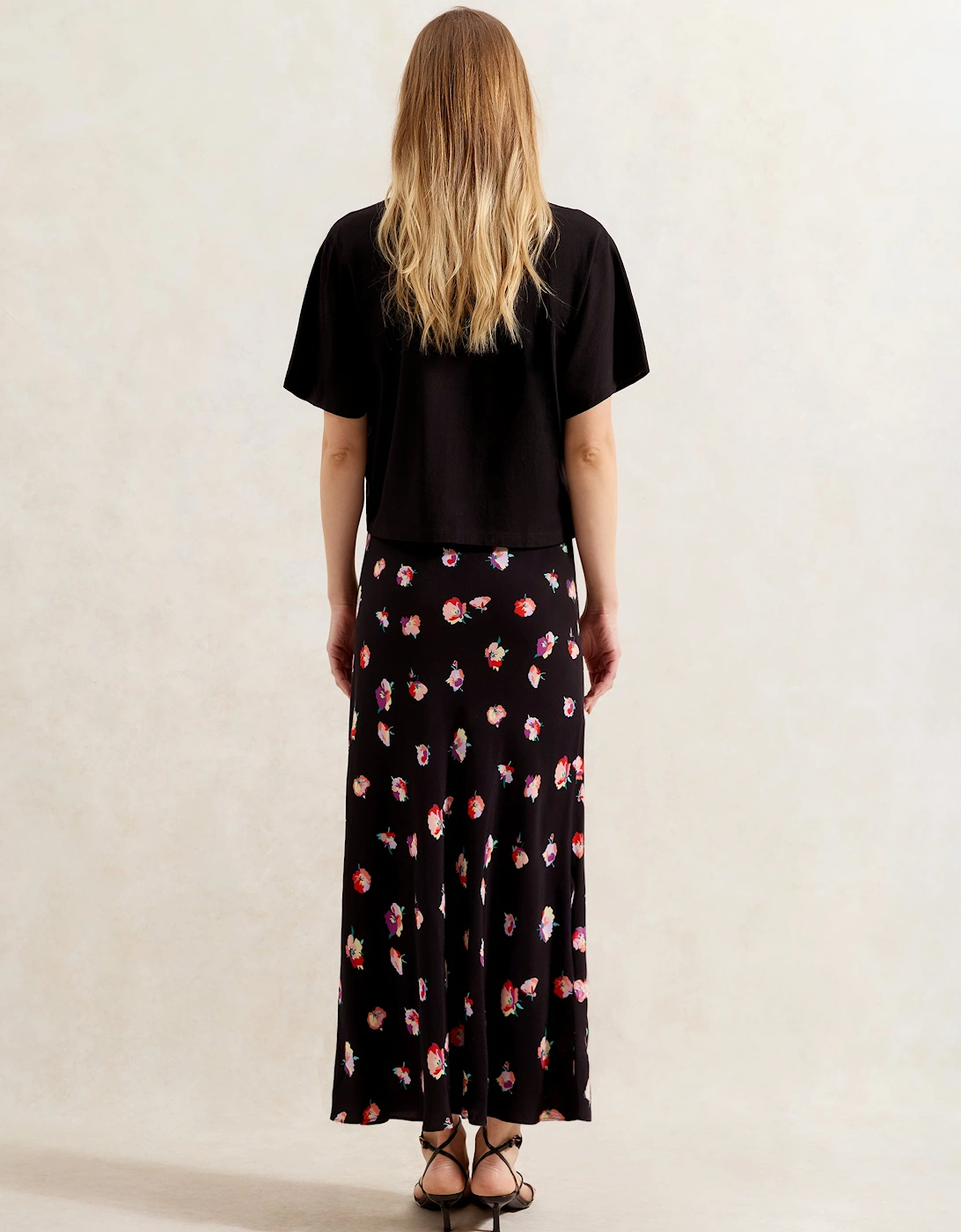 Multi Pansy Print Bias Cut Skirt