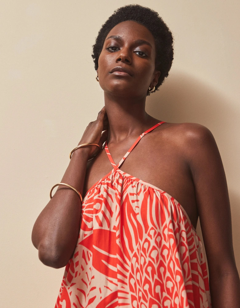 Petite Red Floral Halterneck Dress