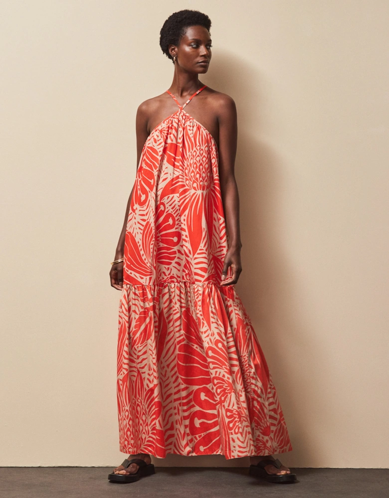 Petite Red Floral Halterneck Dress