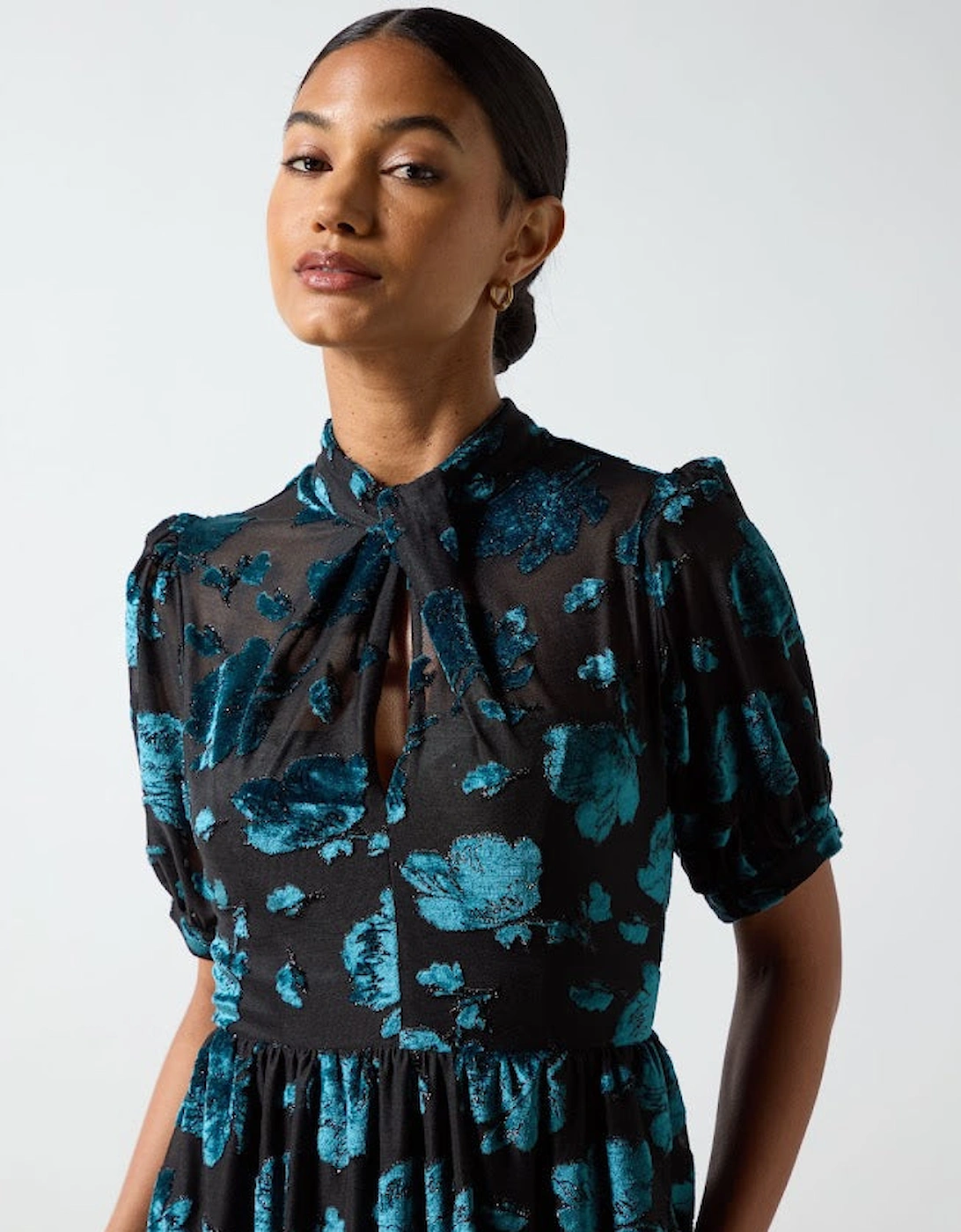 Erin Teal Floral Jersey Burnout Midi Dress