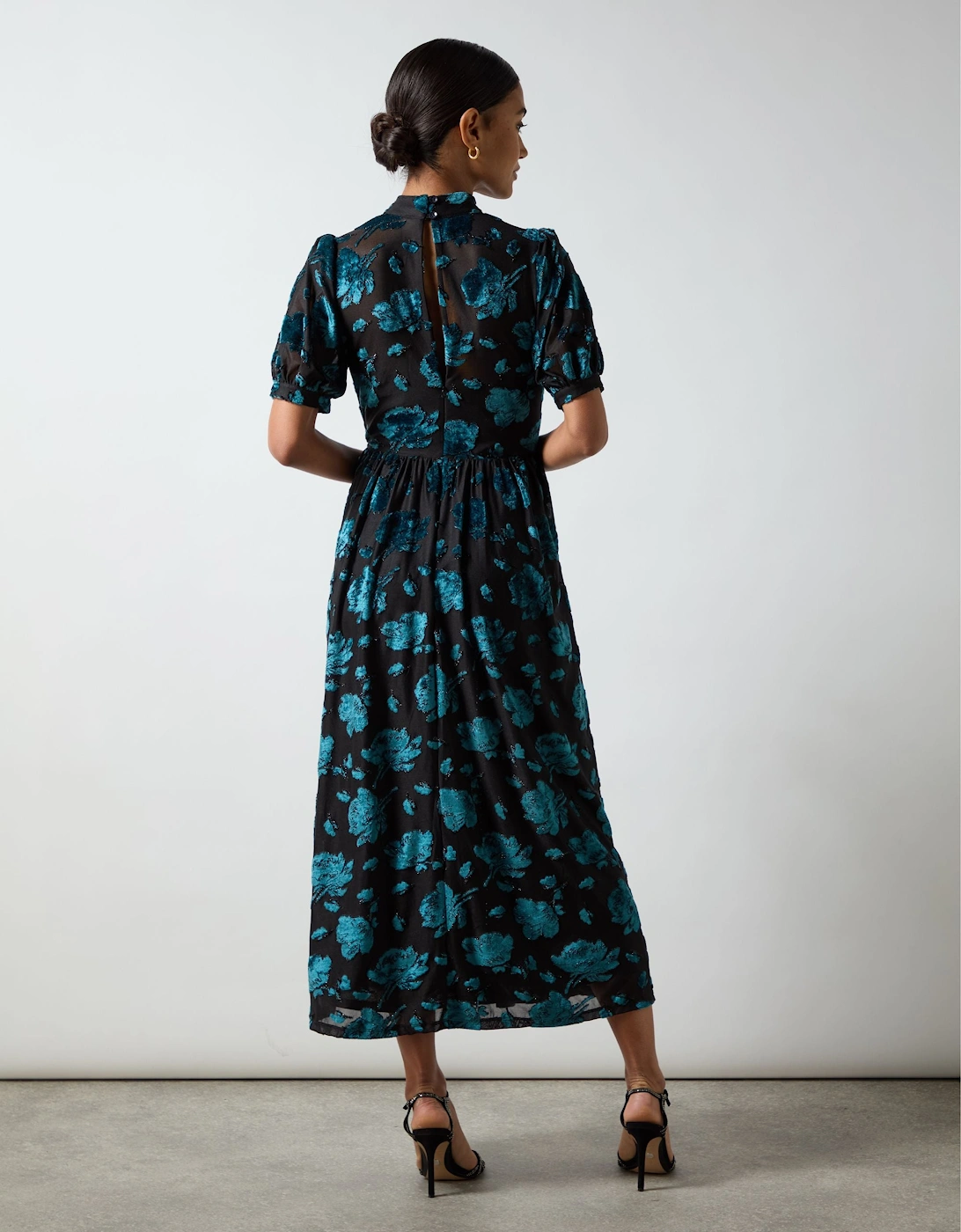 Erin Teal Floral Jersey Burnout Midi Dress