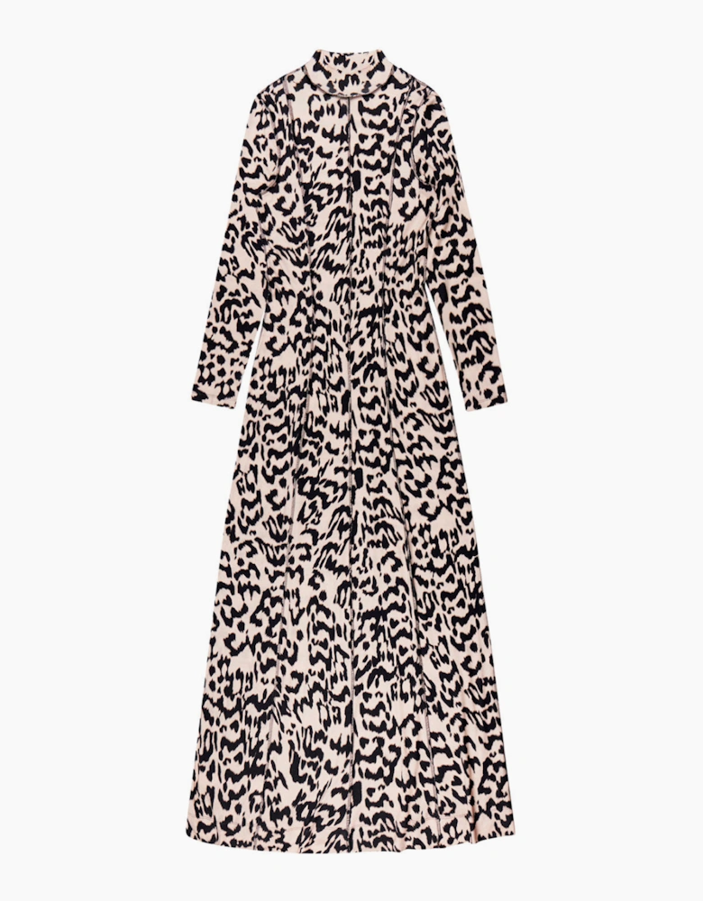 Leopard-Print Jersey Turtleneck Maxi Dress