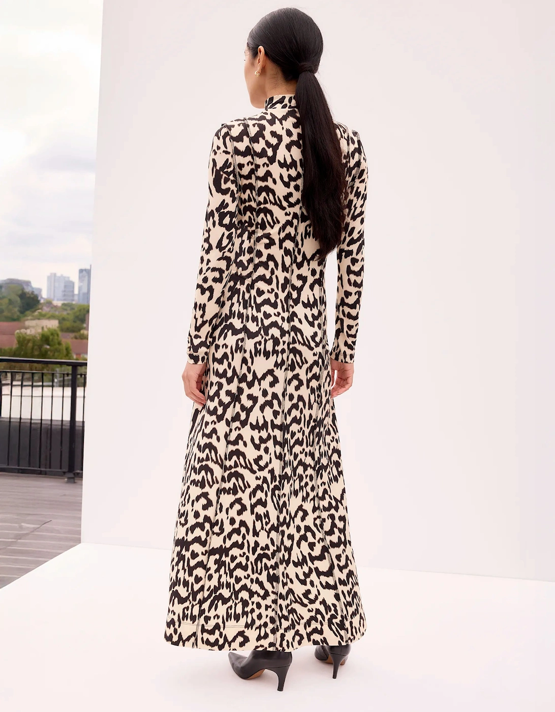 Leopard-Print Jersey Turtleneck Maxi Dress