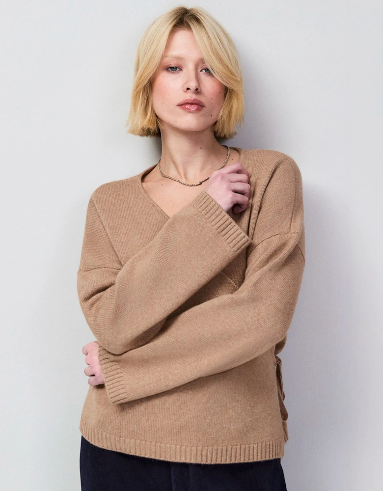 Camel Wrap Cardigan With Cashmere