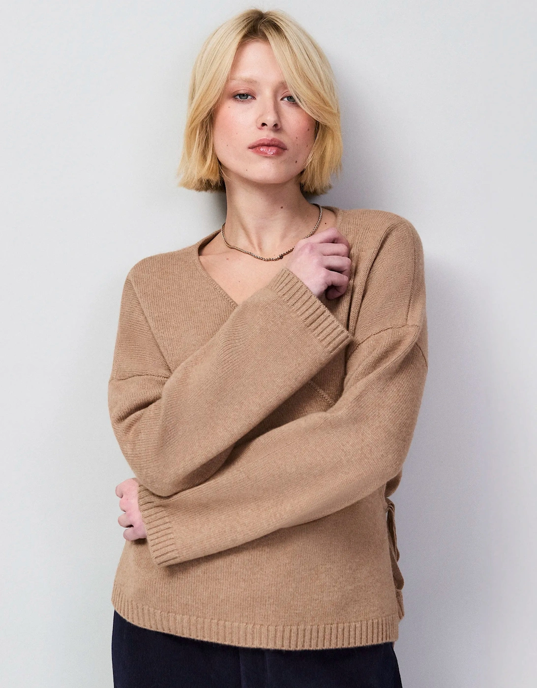 Camel Wrap Cardigan With Cashmere