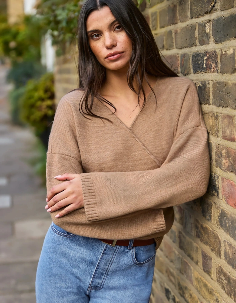Camel Wrap Cardigan With Cashmere